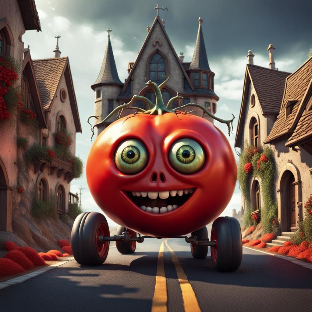 Imaginary gothic fantasy tomato vehicle