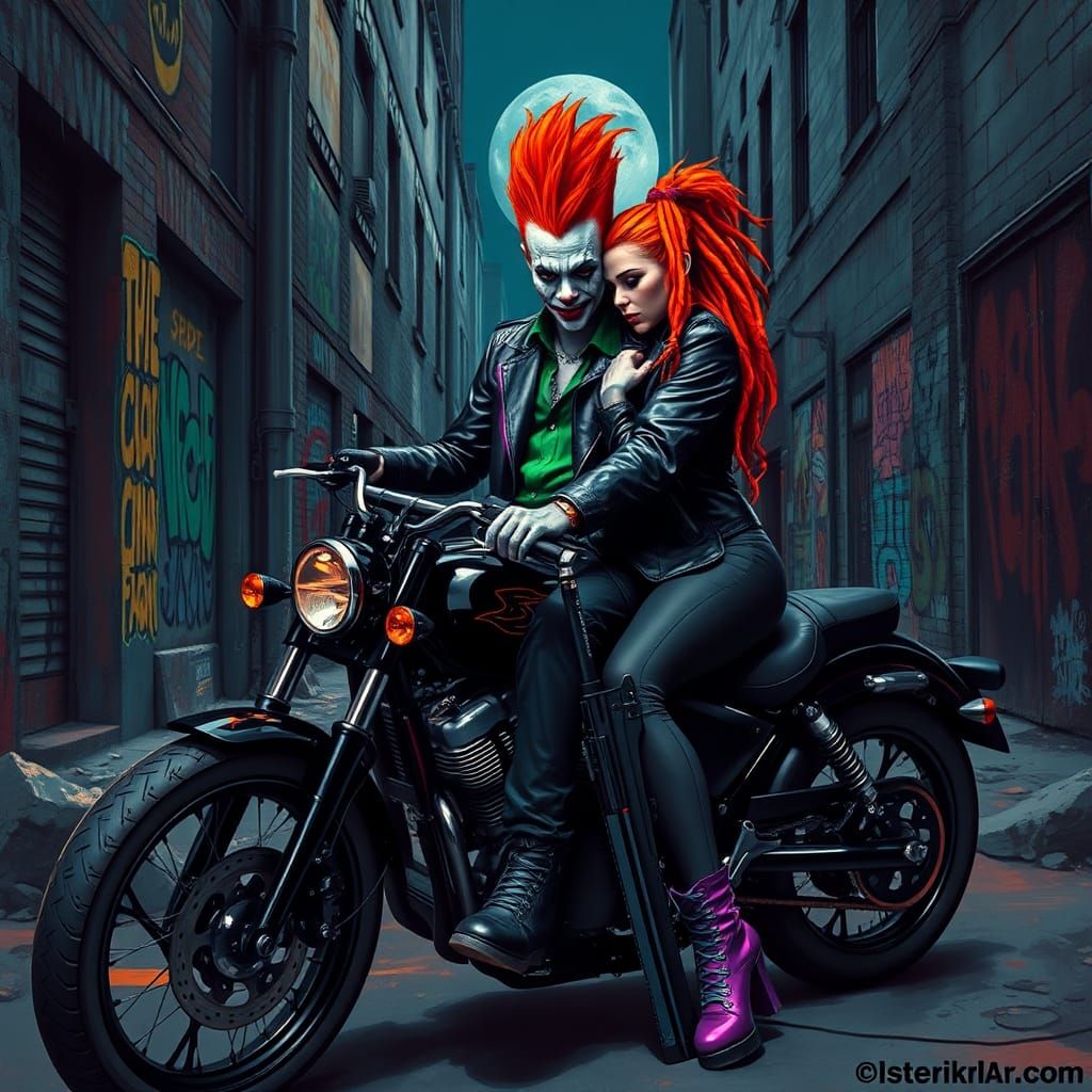Wicked Punk Clown Couple in Gritty Gotham Alley