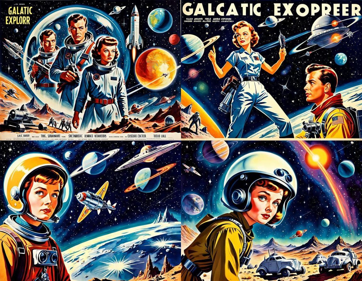 Galactic Explorer in 1950s Movie Poster Style