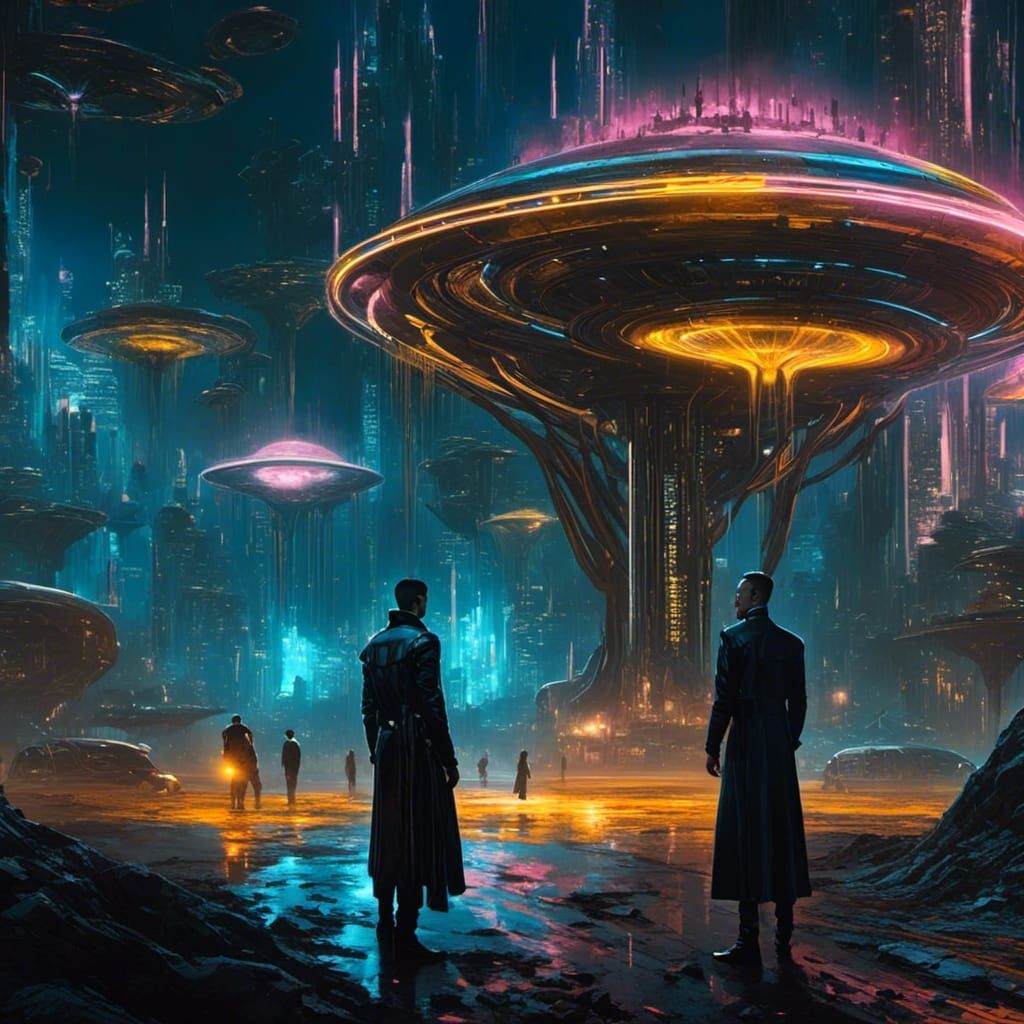 Bioluminescent Flora in Cyberpunk 2099 Neon City