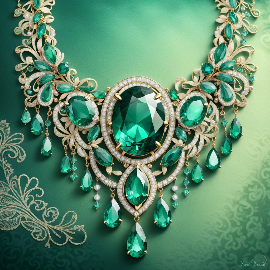 Viridian Gem Necklace on Velvet Cushion