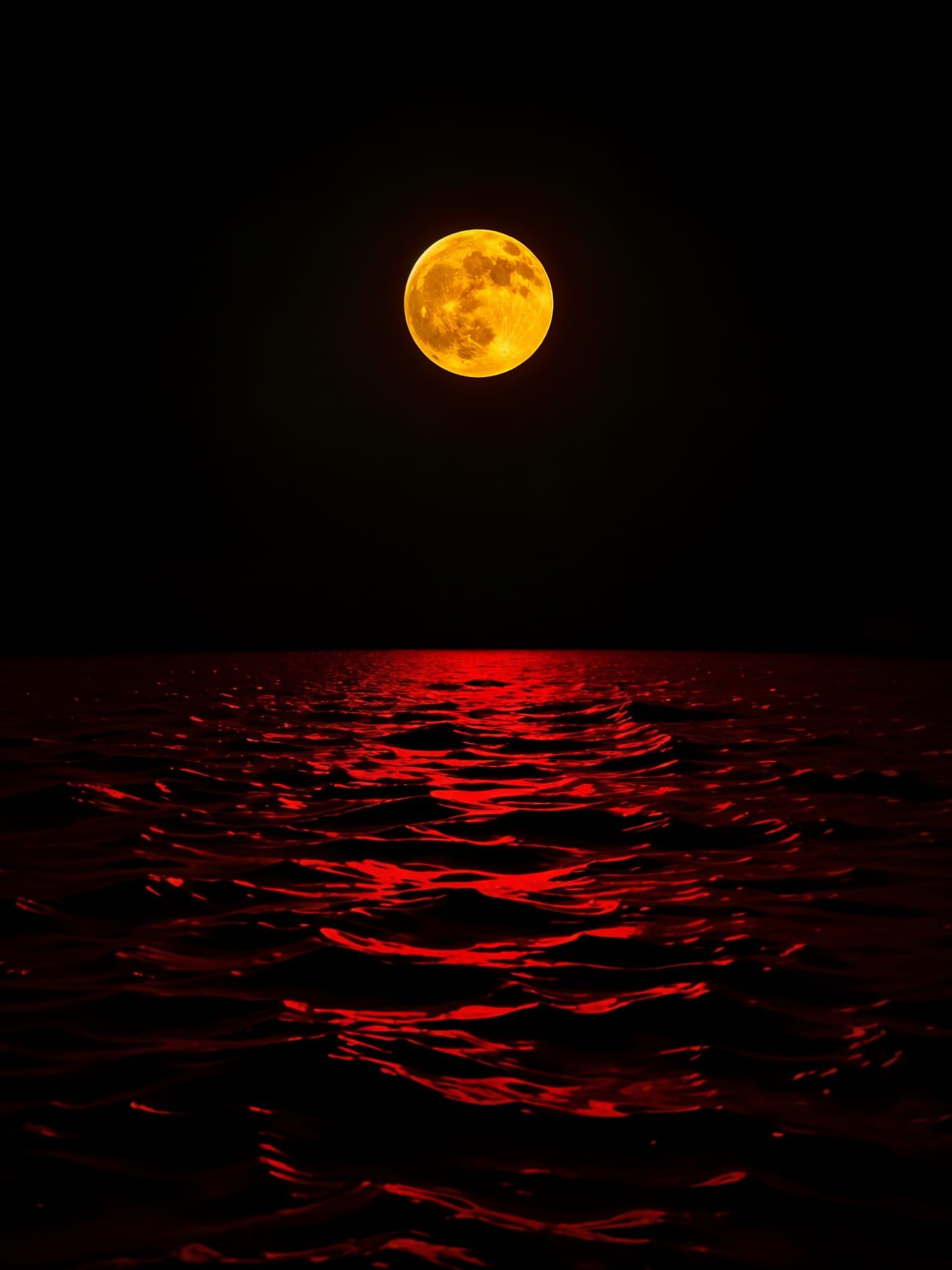 Luminous Moon Rises Over Crimson Waters in Dark Skies