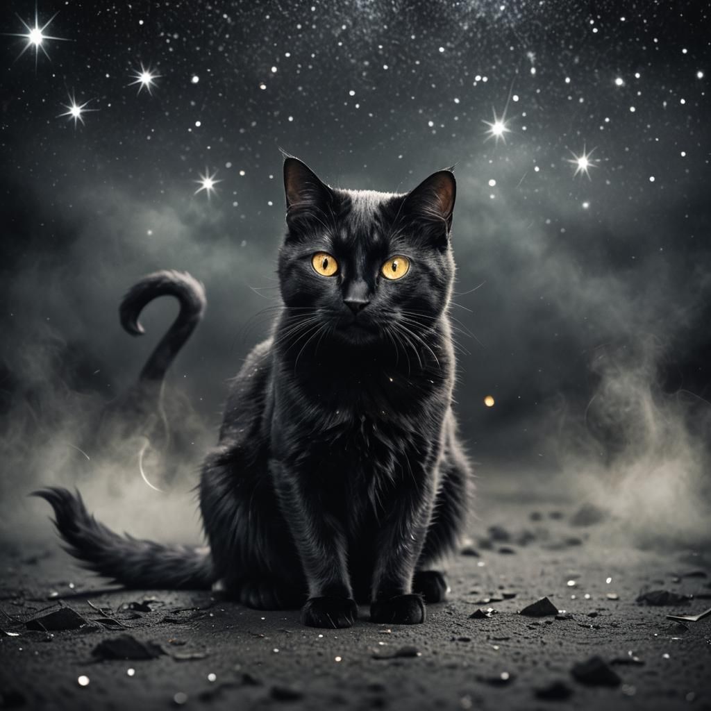 Mysterious Black Cat with Sparkling Eyes