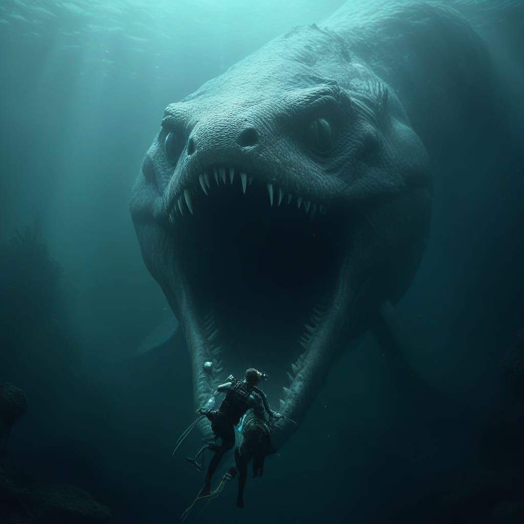 Hyper-Realistic Nightmare: Man Chased by Ghostly Mosasaur in...