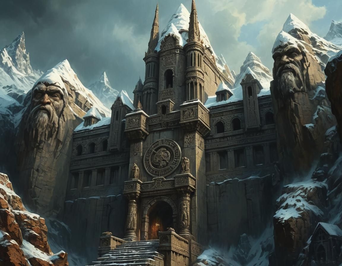 Dwarven Citadel of Karag Eight Peaks in Gritty Fantasy Style
