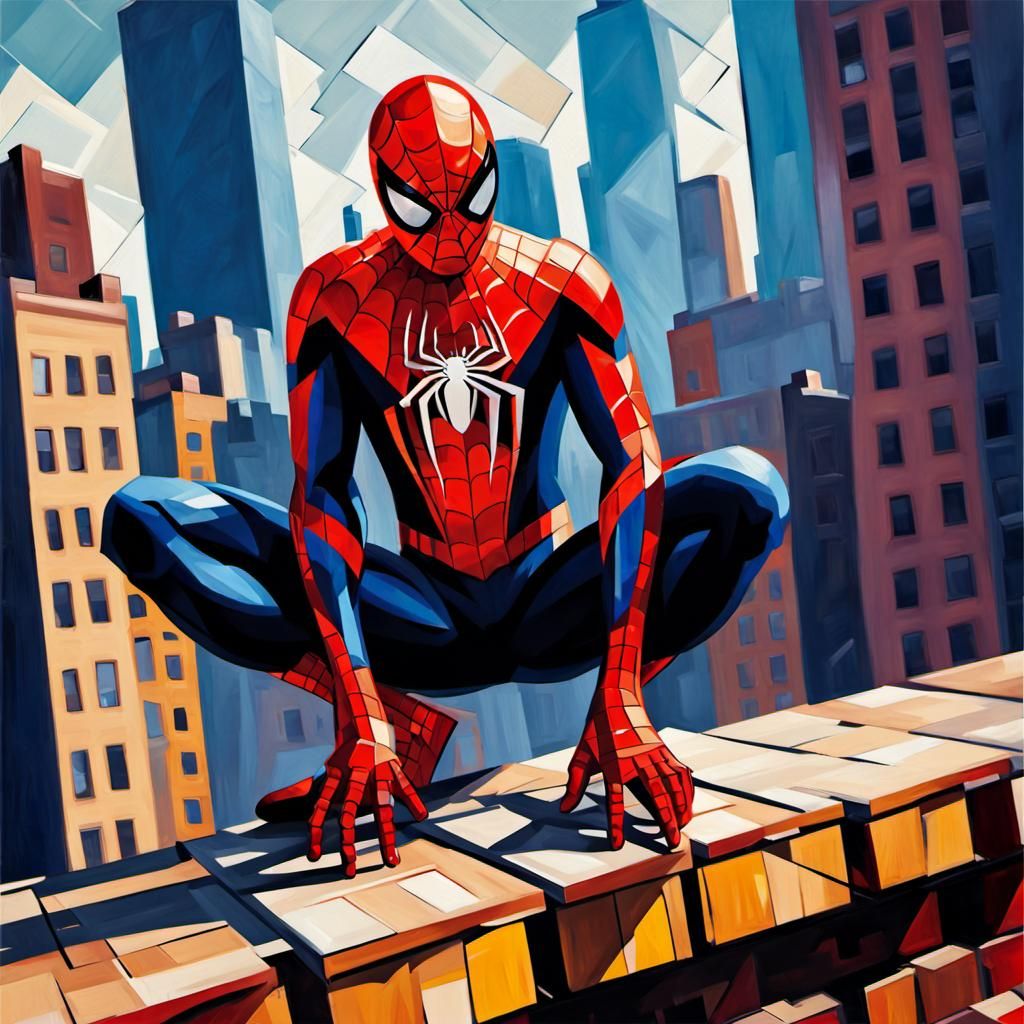 Spider-Man: Cubist Pallet Knife Oil Painting