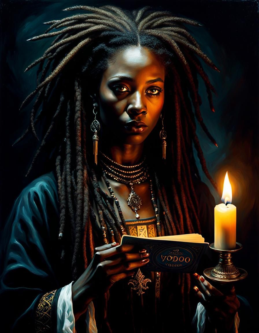 Mystical Voodoo Woman in Dark Oil Painting
