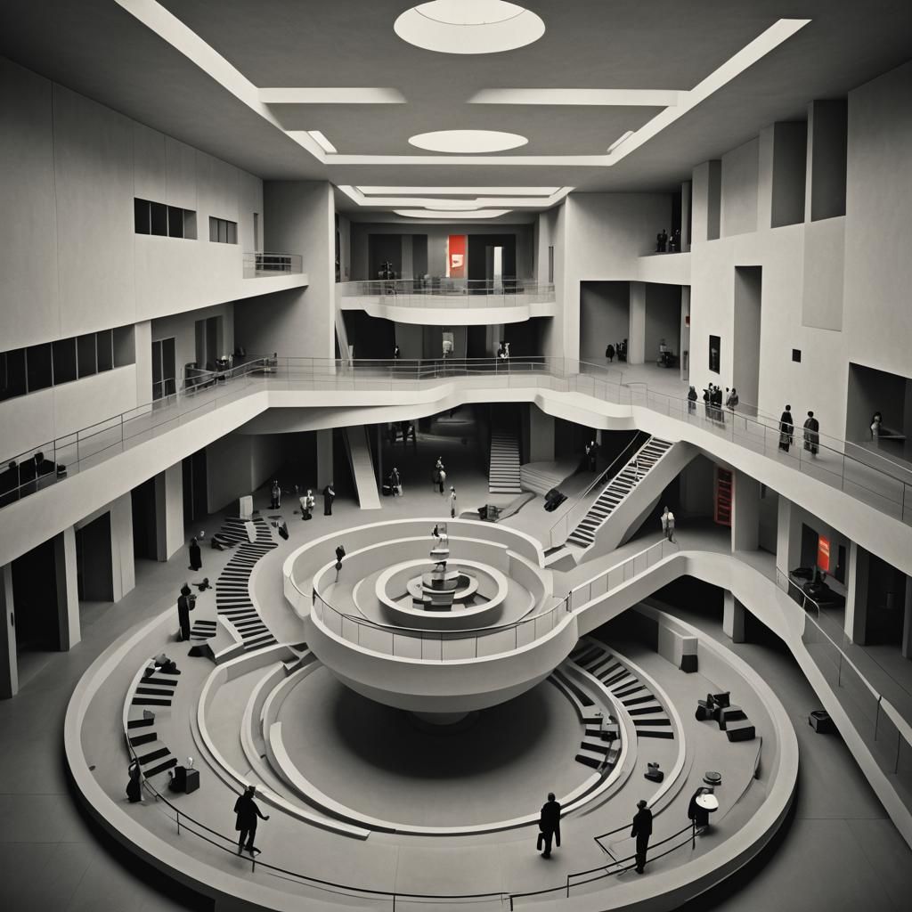 Alien Museum Interior in Bauhaus Architecture Style