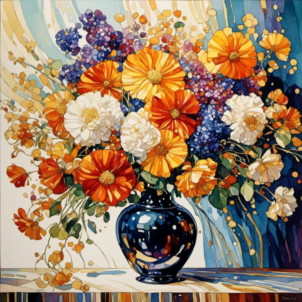 Psychedelic Flowers in Vase, Boho Style