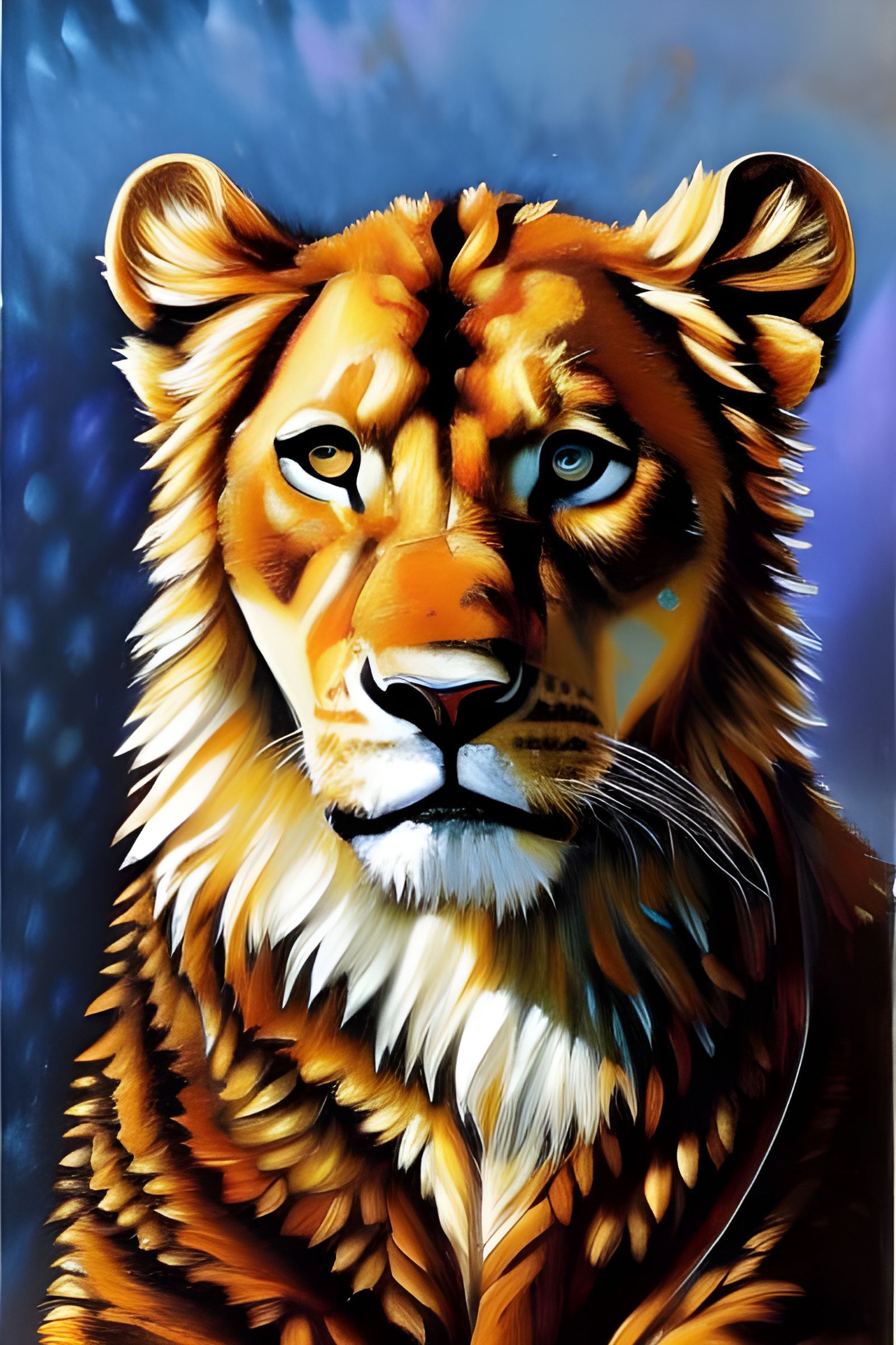 Steampunk Lion Portrait in Impasto Style