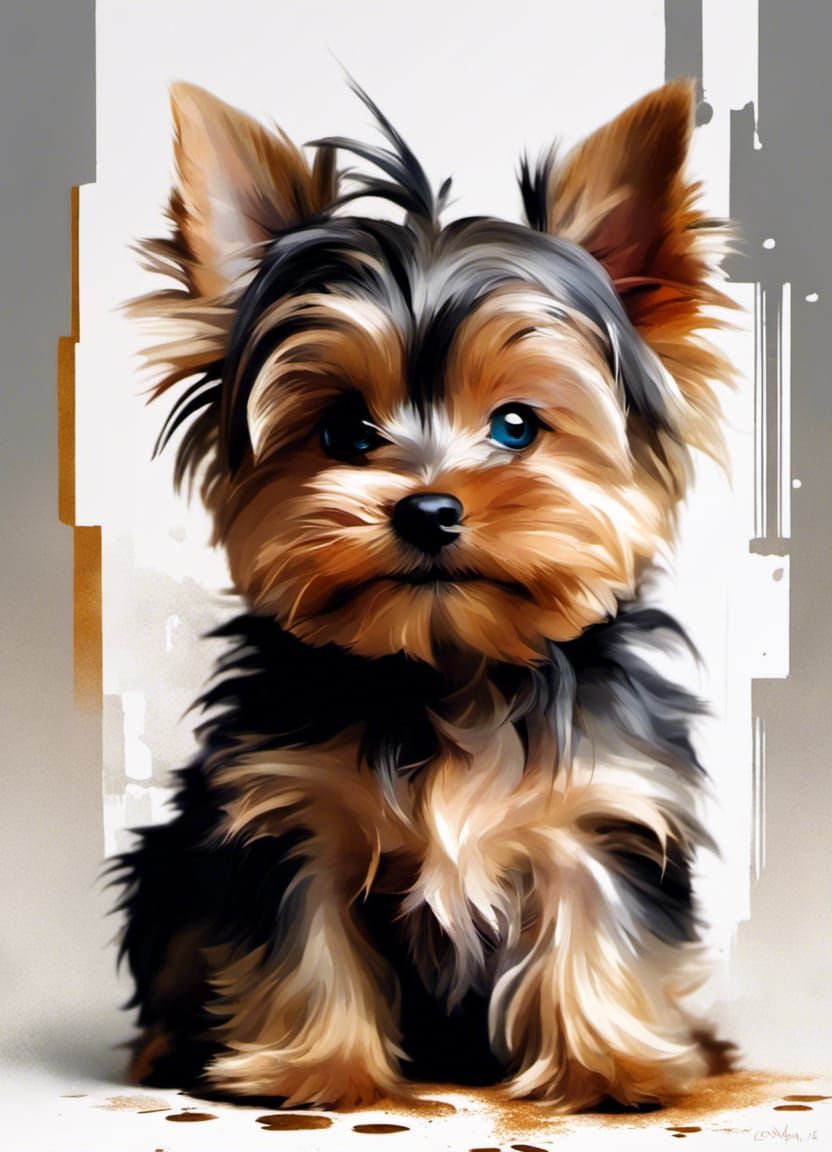 Chibi Yorkshire Terrier Puppy Feast in 3D