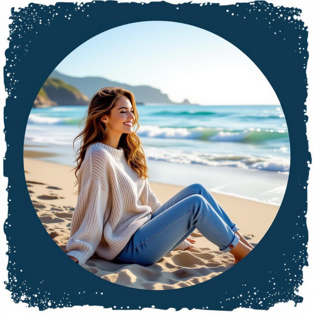 Woman Enjoying Ocean Air on the Beach