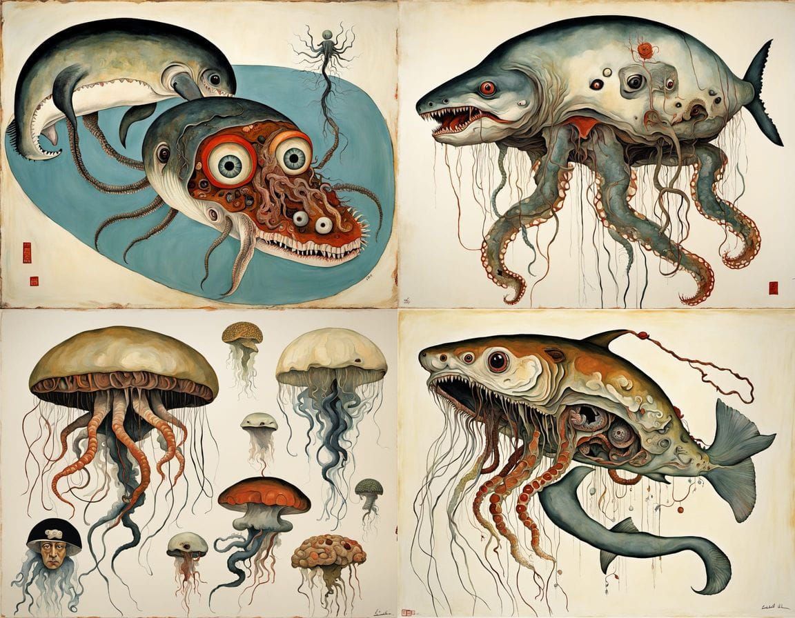 Mythical Creatures and Anatomy in Ukiyo-e Style