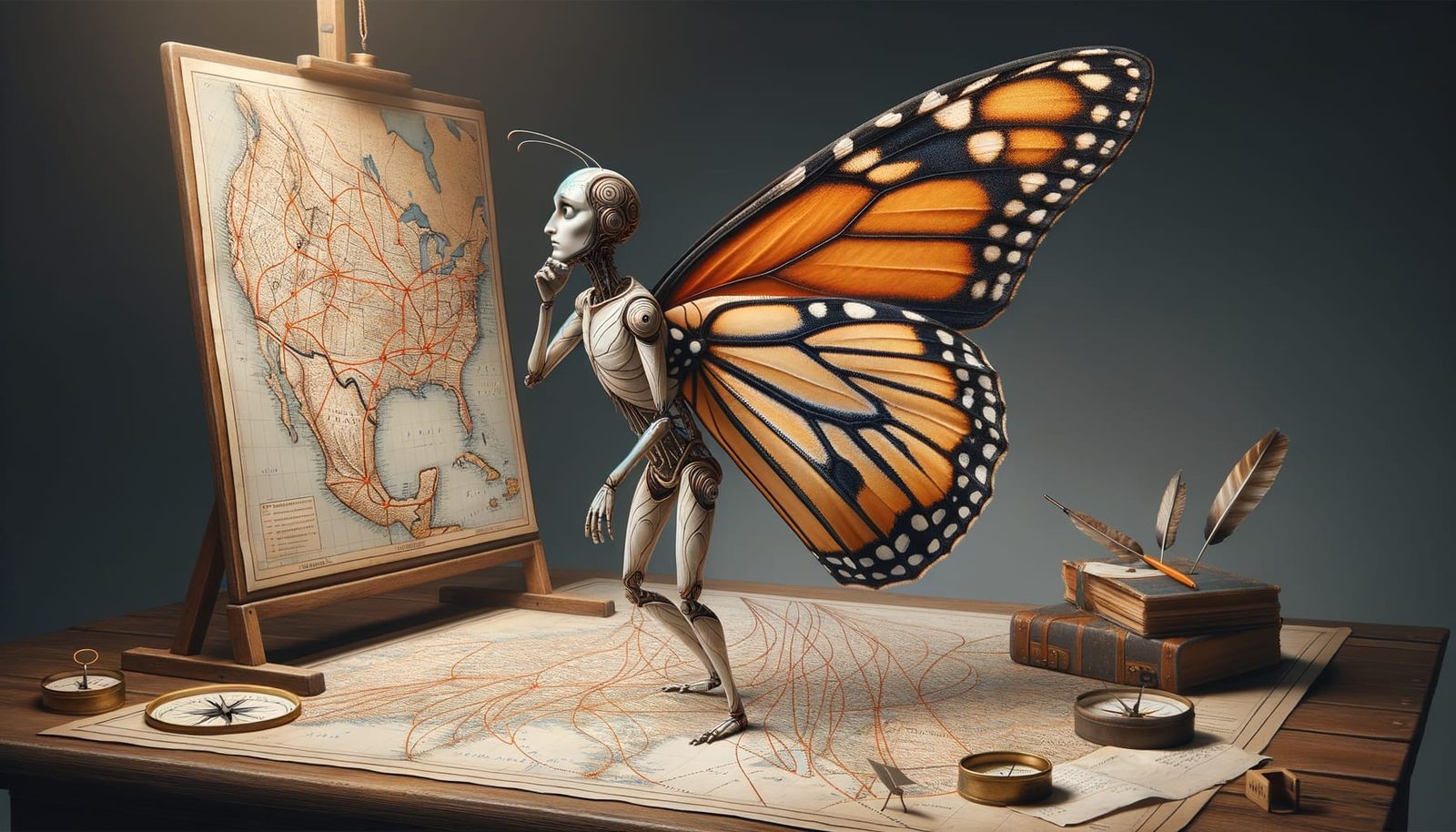 Perplexed Monarch Butterfly Planning Flight Route