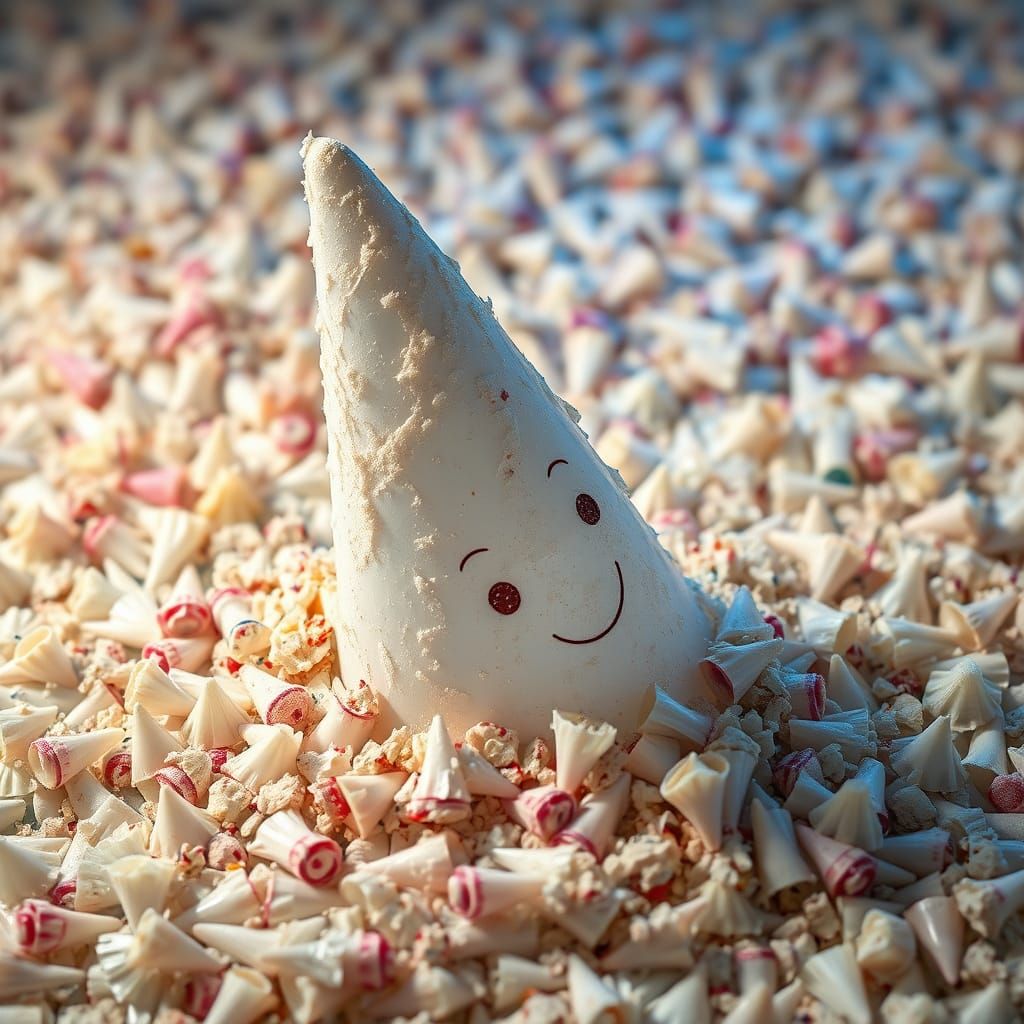 Melting Plastic Cone Diorama with Smiling Face