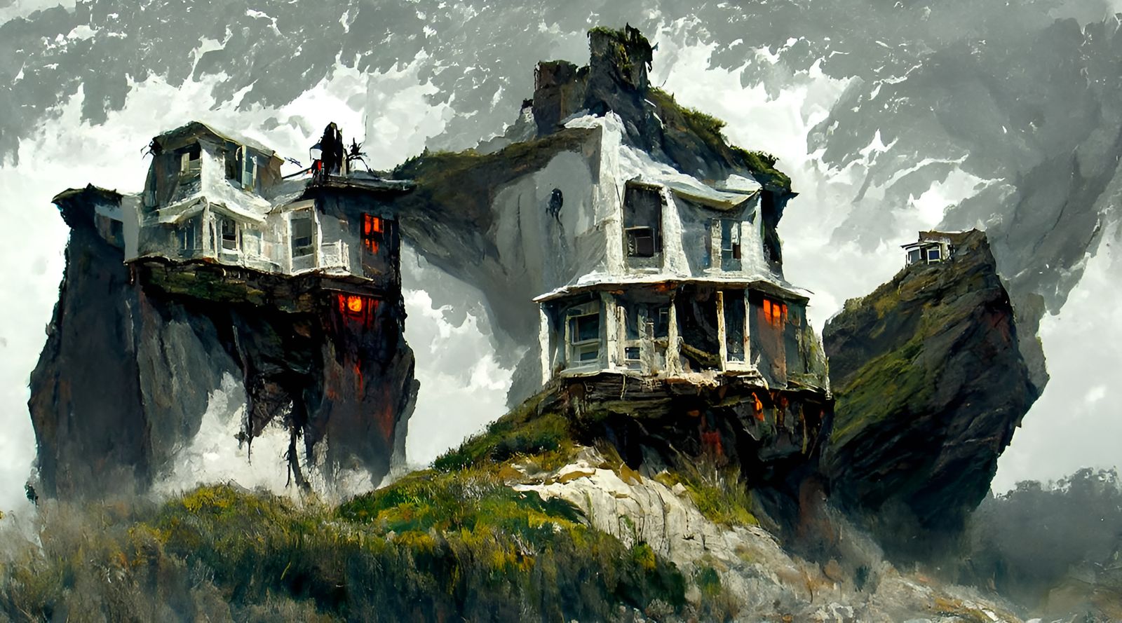 Sinister House on Cliff Edge in Fantasy Art