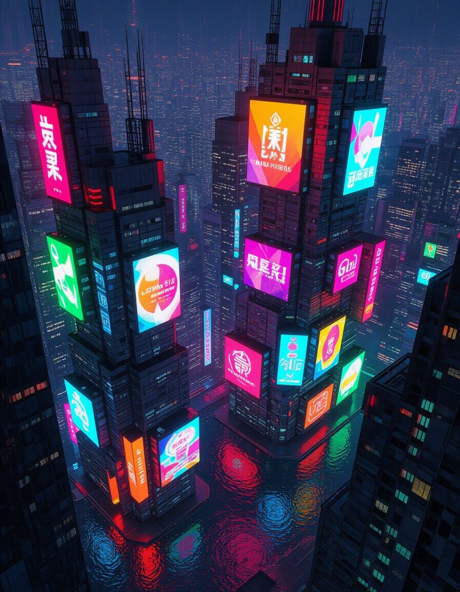 Vibrant Cyberpunk Cityscape at Night