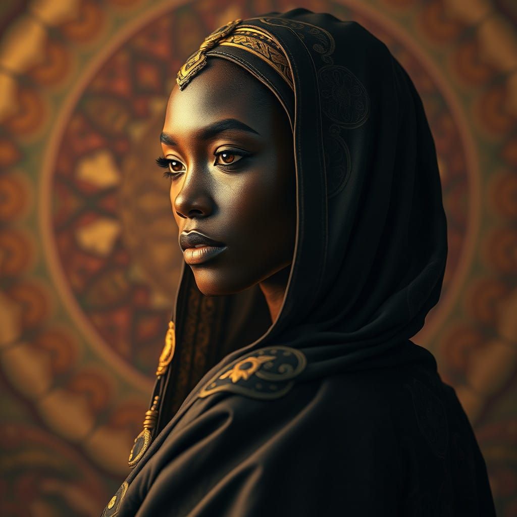 Ethereal Ethiopian Goddess in Golden Splendor