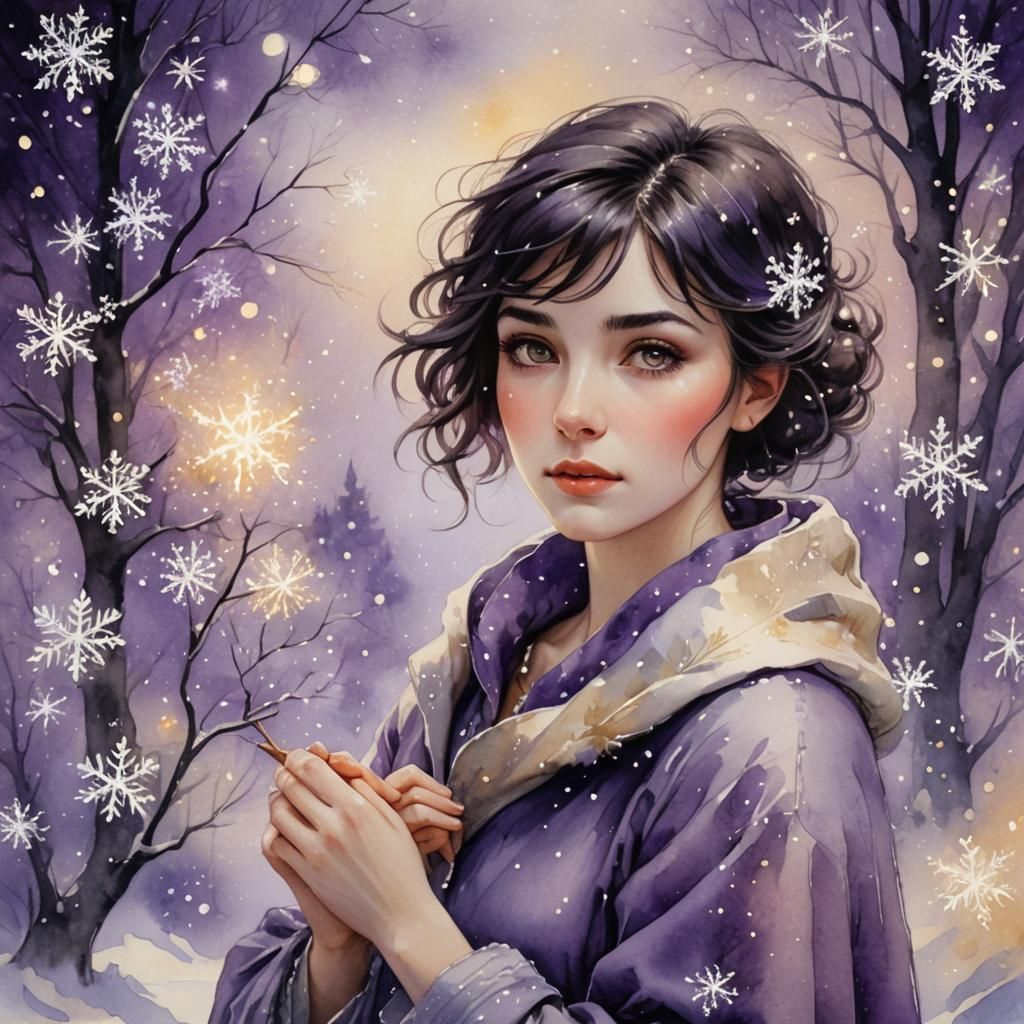 Whimsical Fantasy Portrait in Dreamy Watercolor Style