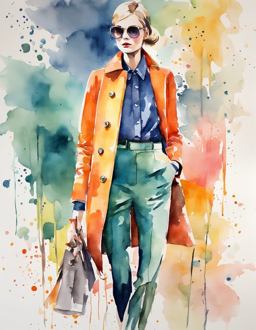 Twiggy in Mod Fashion Watercolour Illustration