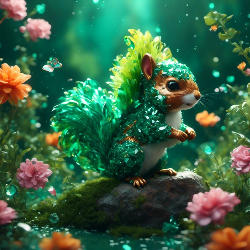 Emerald Squirrel in Detailed Pastel Painting