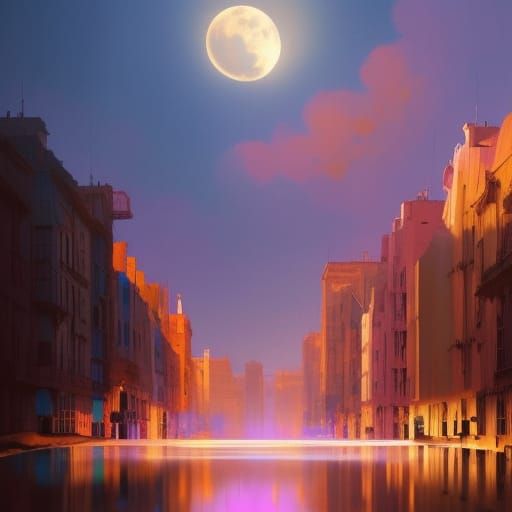 Hyperrealistic Moon Reflection with Colorful Clouds