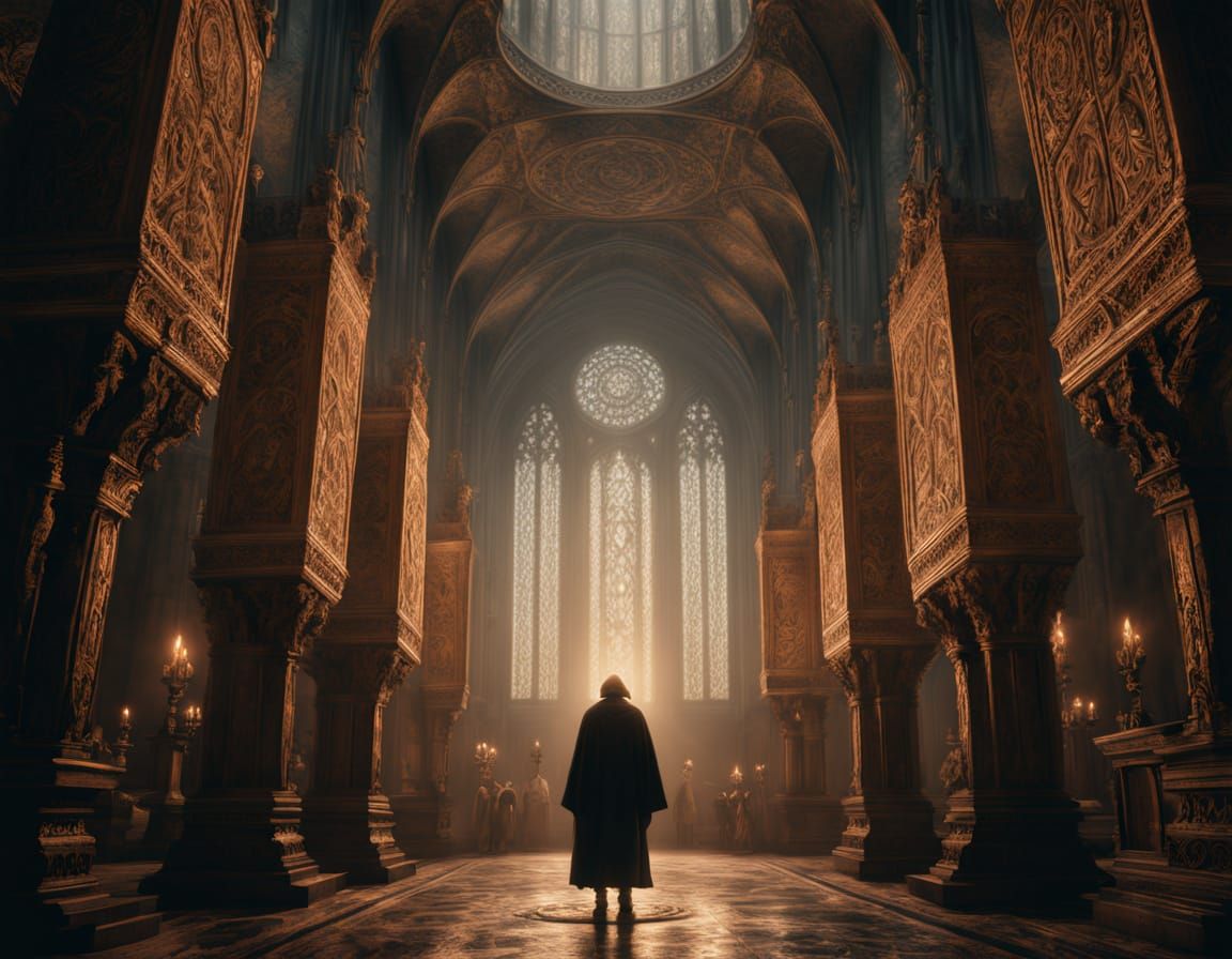 Serene Baroque Icon in a Moonlit Cathedral