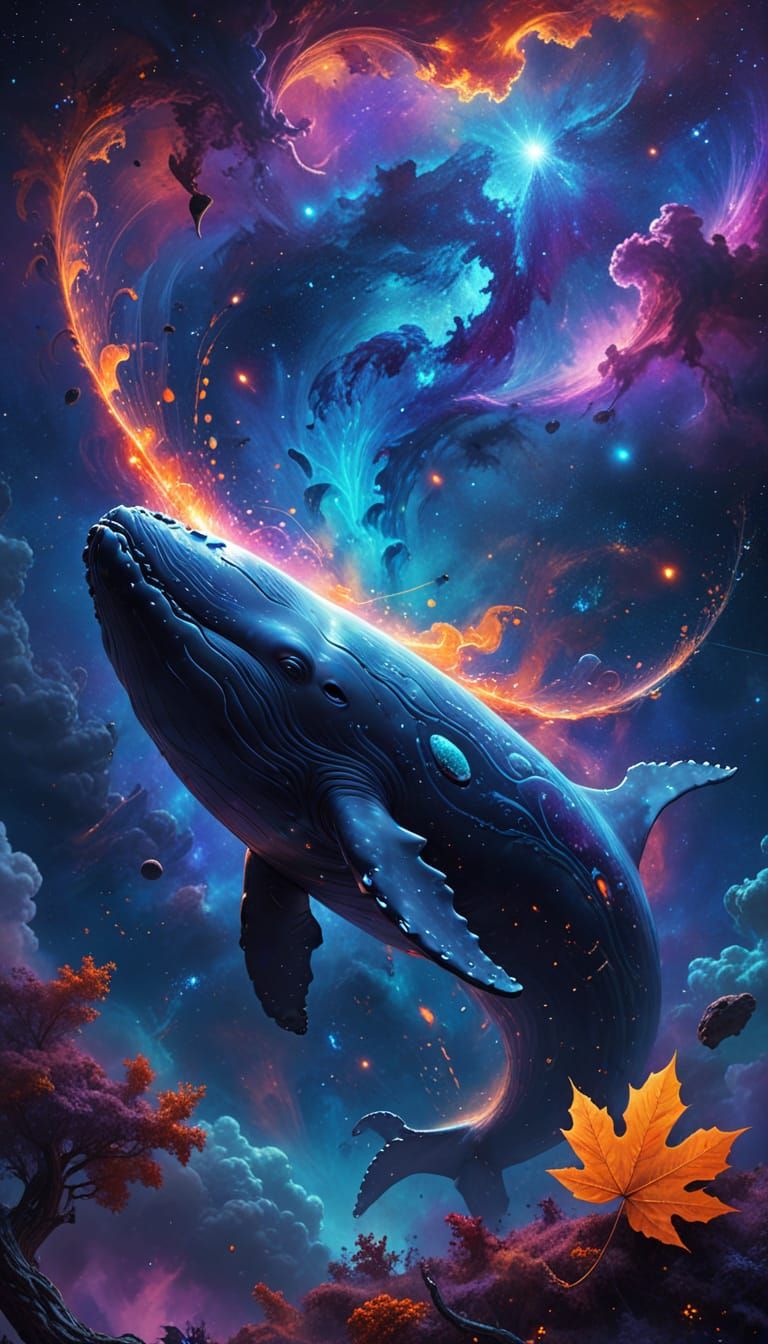 Cosmic Whale Gazes at Autumn Leaf Nebula