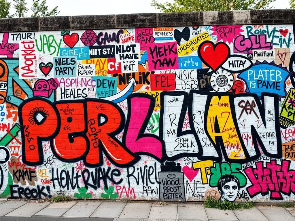 Berlin Wall Graffiti Mural in Comic Art Style