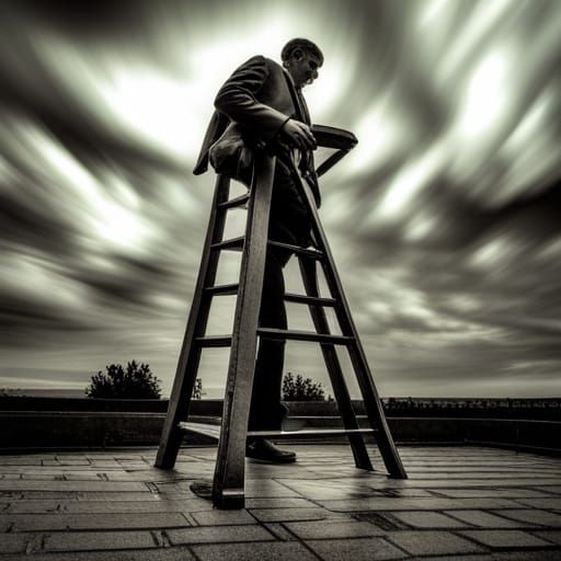 Boy with Ladder and Load: Hyperrealistic Image
