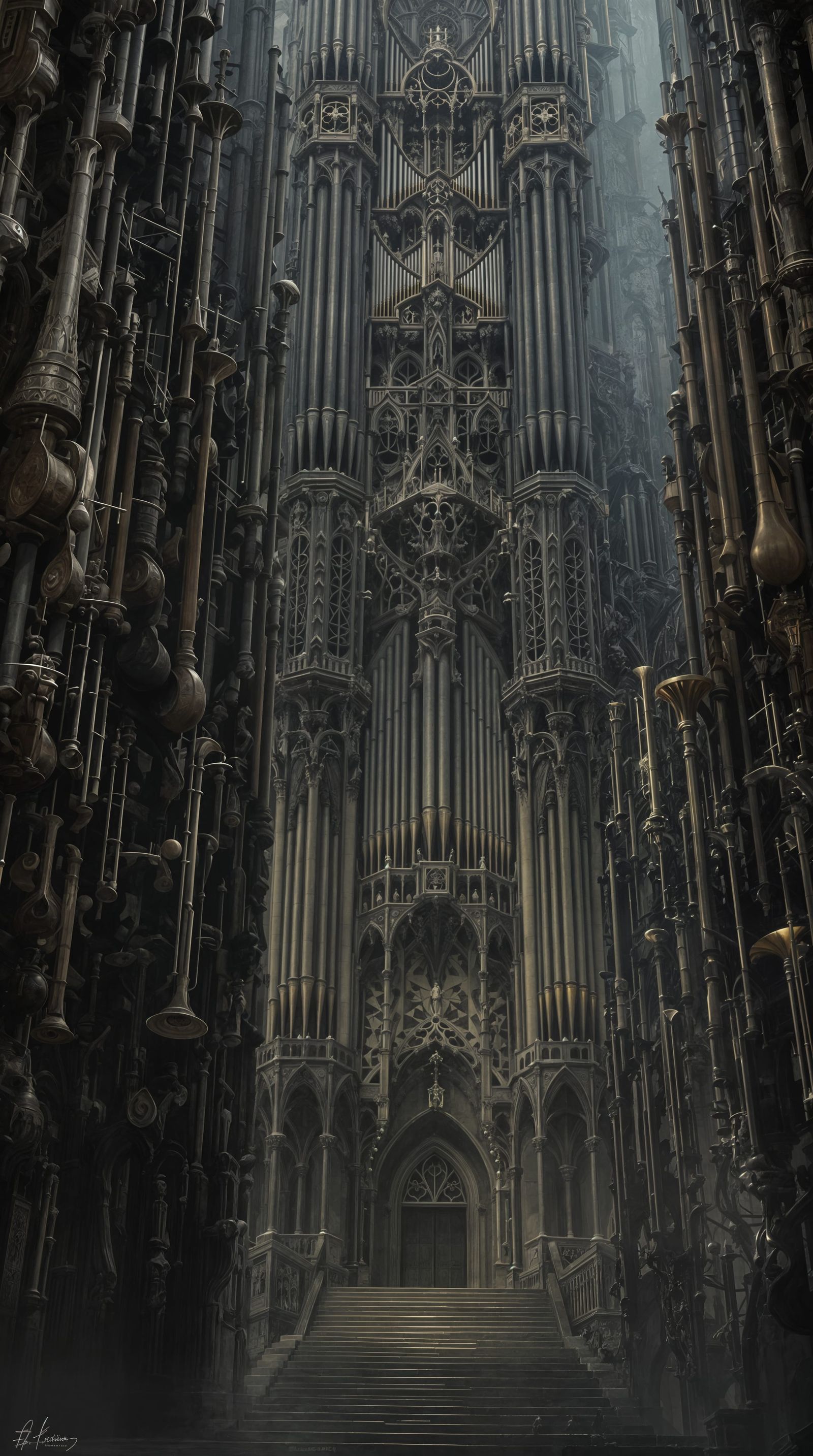 Gothic Cathedral of Musical Instruments in Digital Painting