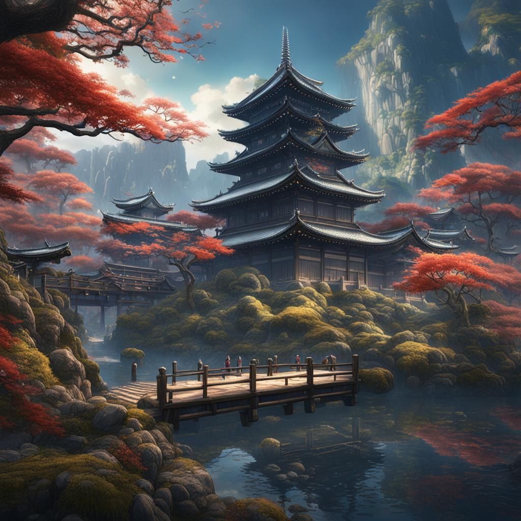Picturesque Japanese Countryside in Detailed Digital Paintin...