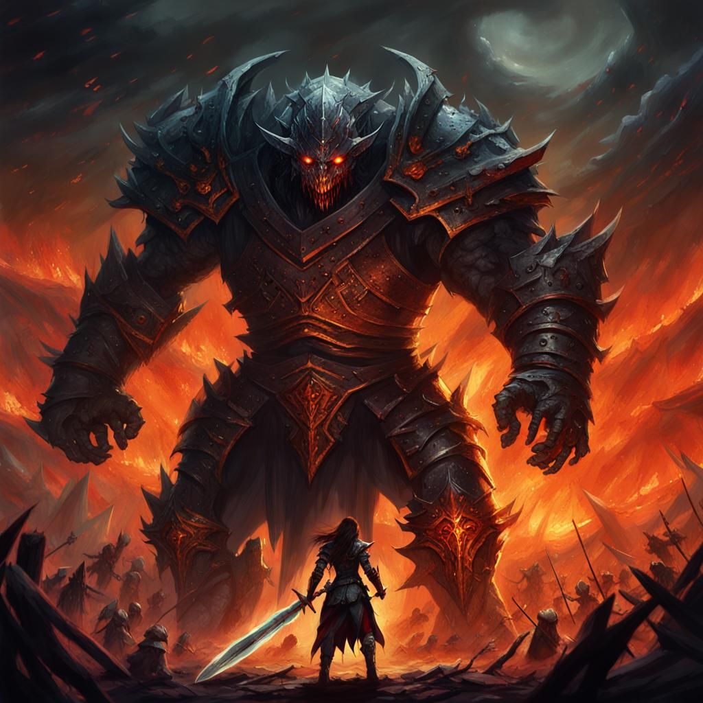 Dark Fantasy Warrior Faces Hellish Horde in Epic Art