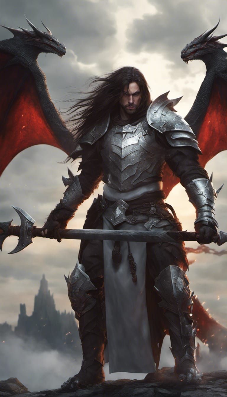 Dragon-Human Hybrid Warrior in Dark Fantasy Style