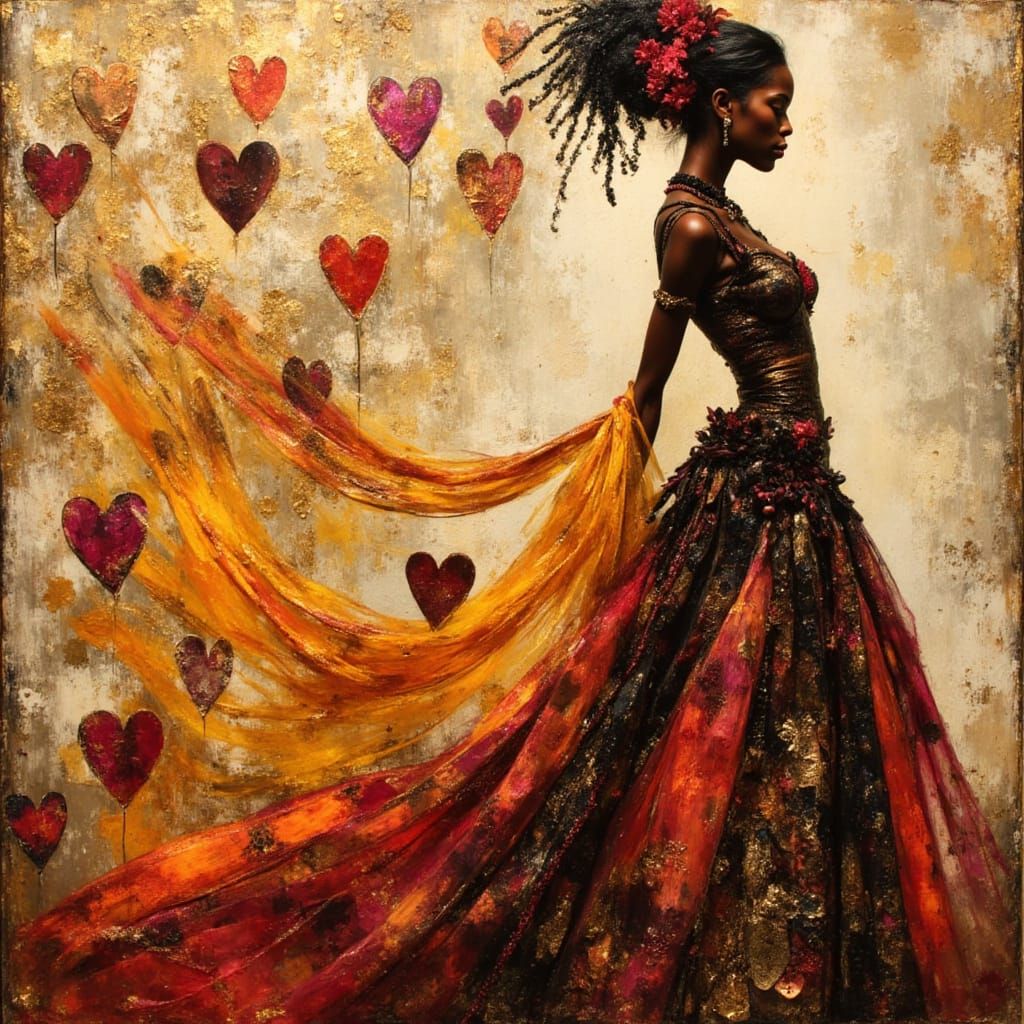 African Princess Silhouette with Swirling Heart Dress