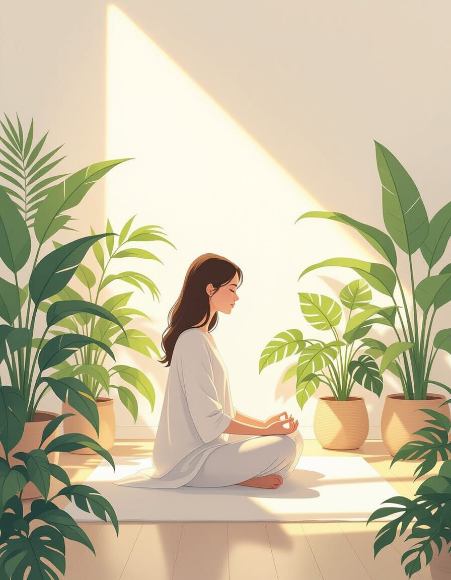 Meditating Figure in Sunlit Minimalist Room
