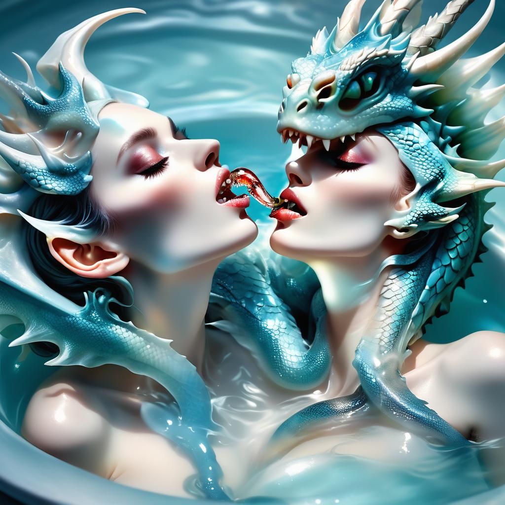 Twinheaded licking brilliant whitest glass ghost woman dragon bath hips
