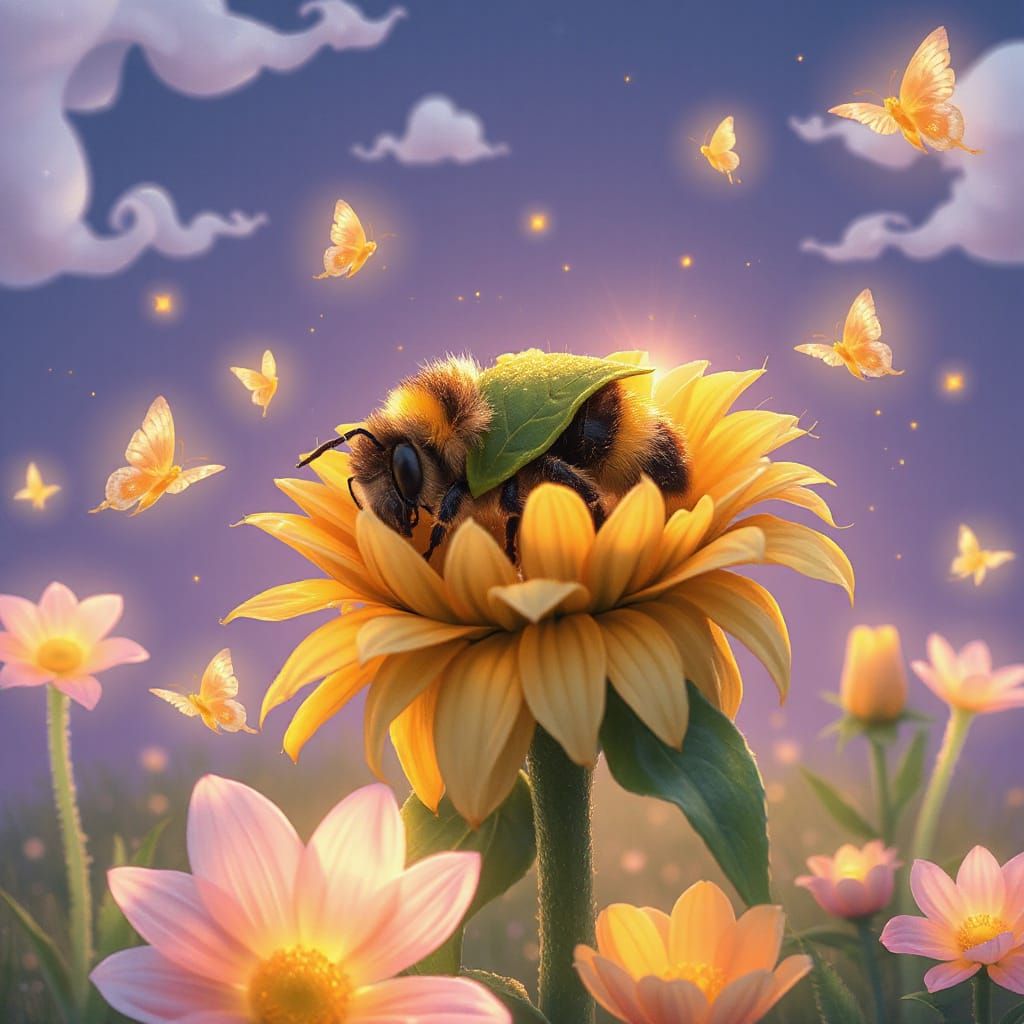 Bumblebee's Nap in Enchanted Meadow