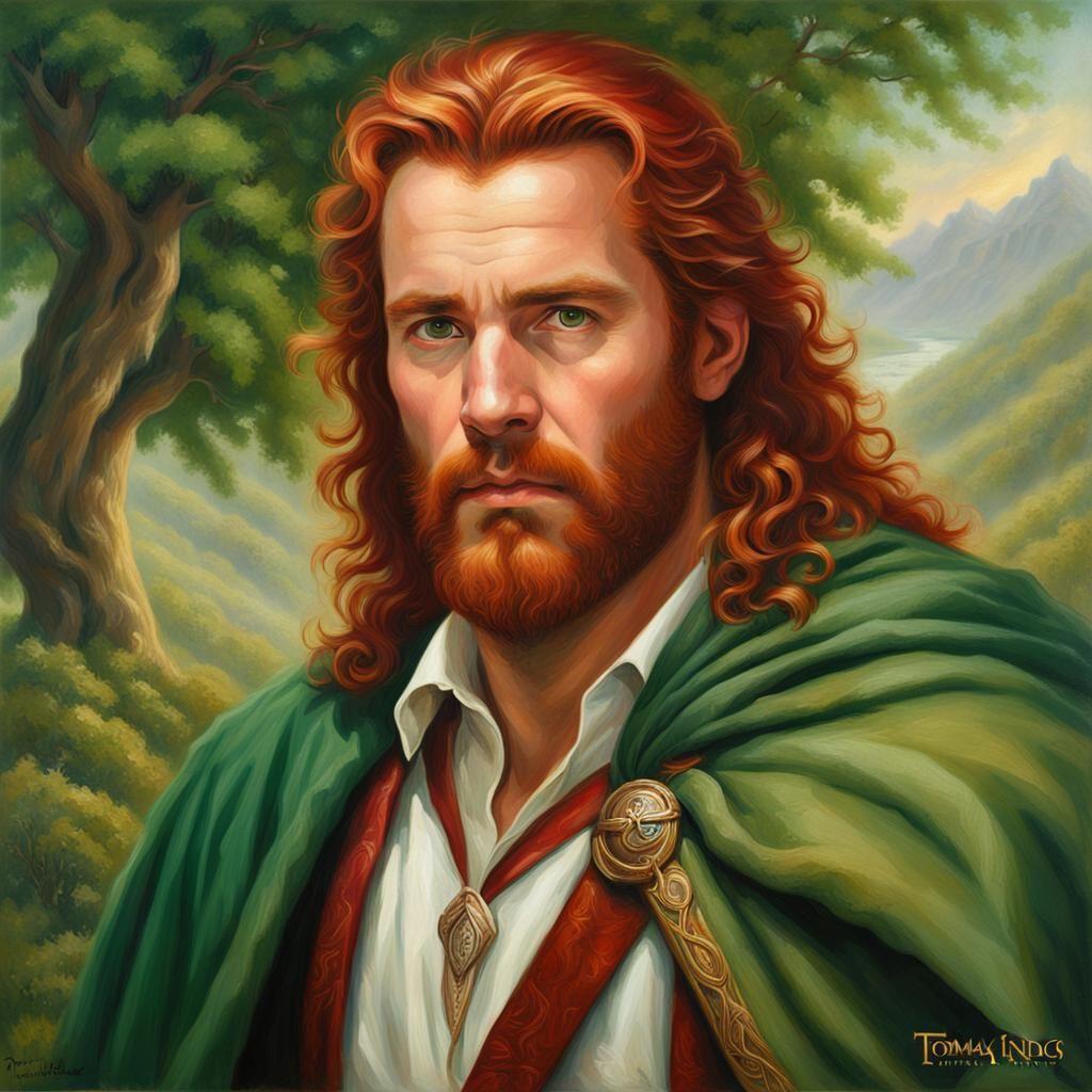 Ethereal Portrait of Red-Haired Man in Oil Painting Style