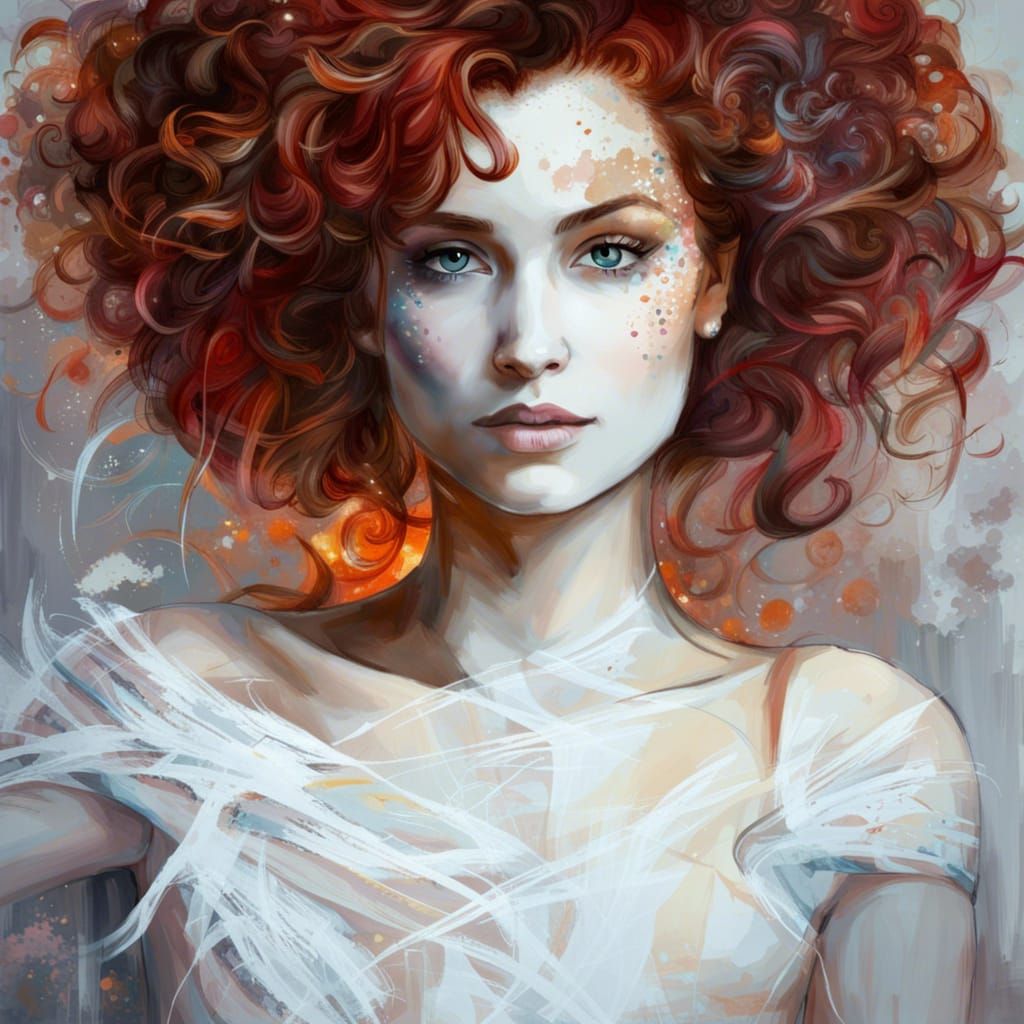 Detailed Portrait with Glassy Reflections in Nouveau Style