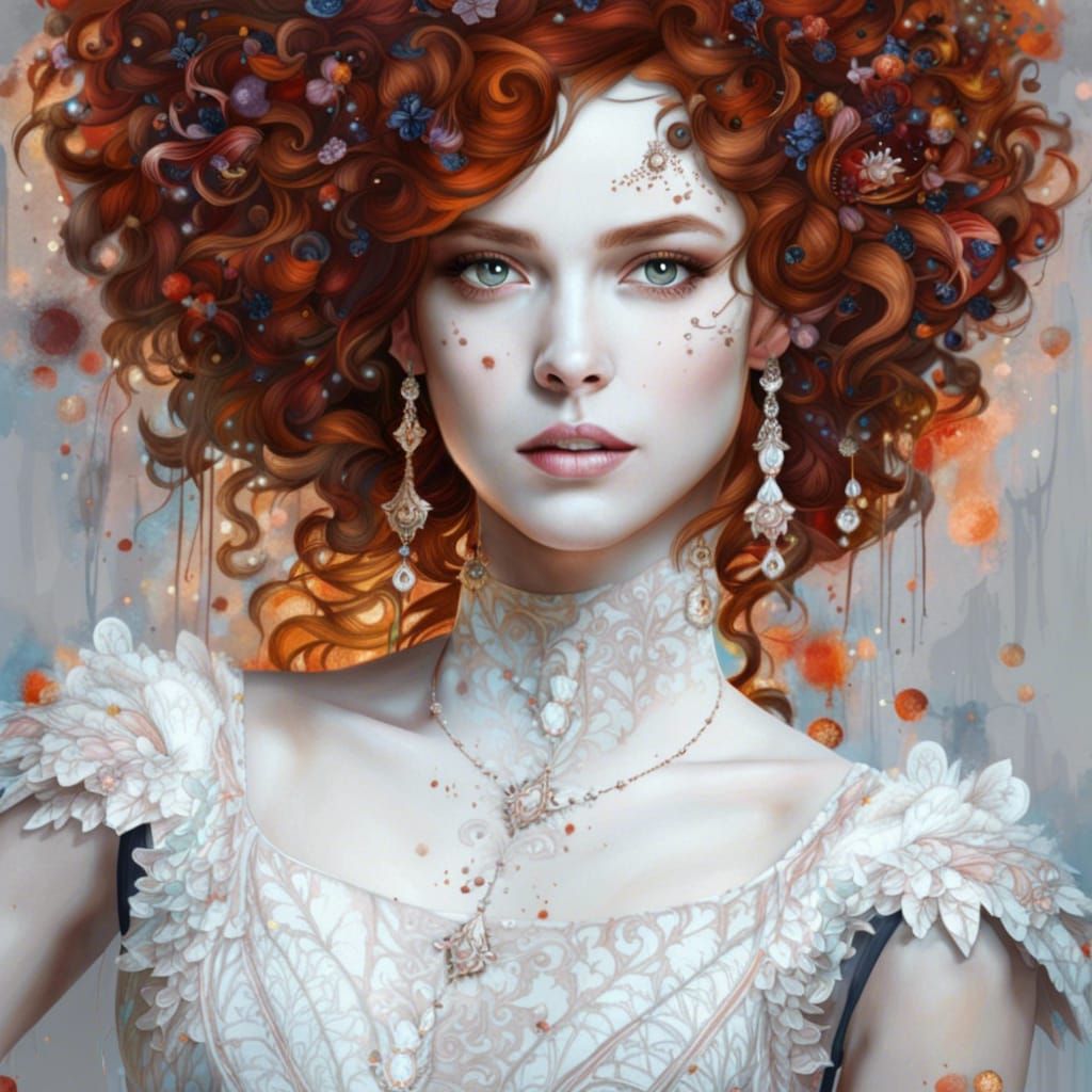 Detailed Portrait with Glassy Reflections, Art Nouveau Style