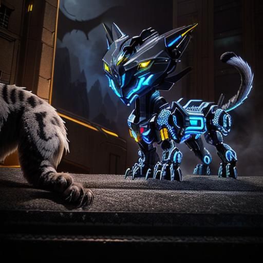 Cybernetic Panther Prowls Dark Metropolis