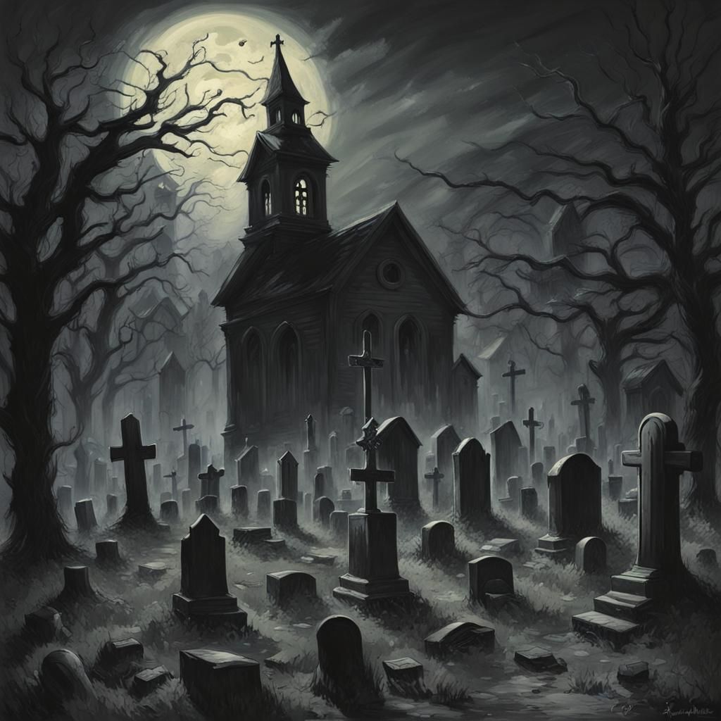 Sinister Graveyard Scene with Screaming Souls