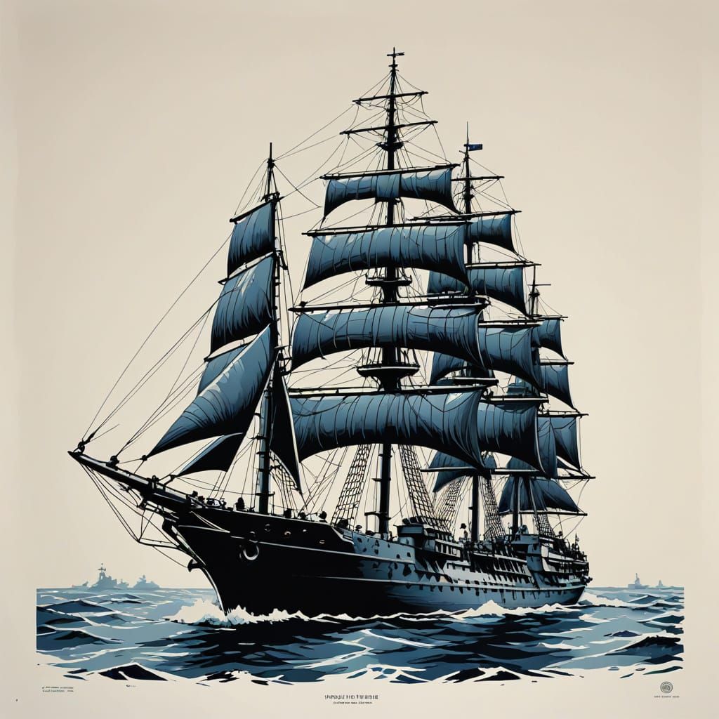 Screen print modern frigate warship