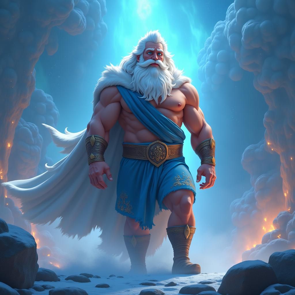 Zeus on Mount Olympus in 3D Pixar Style