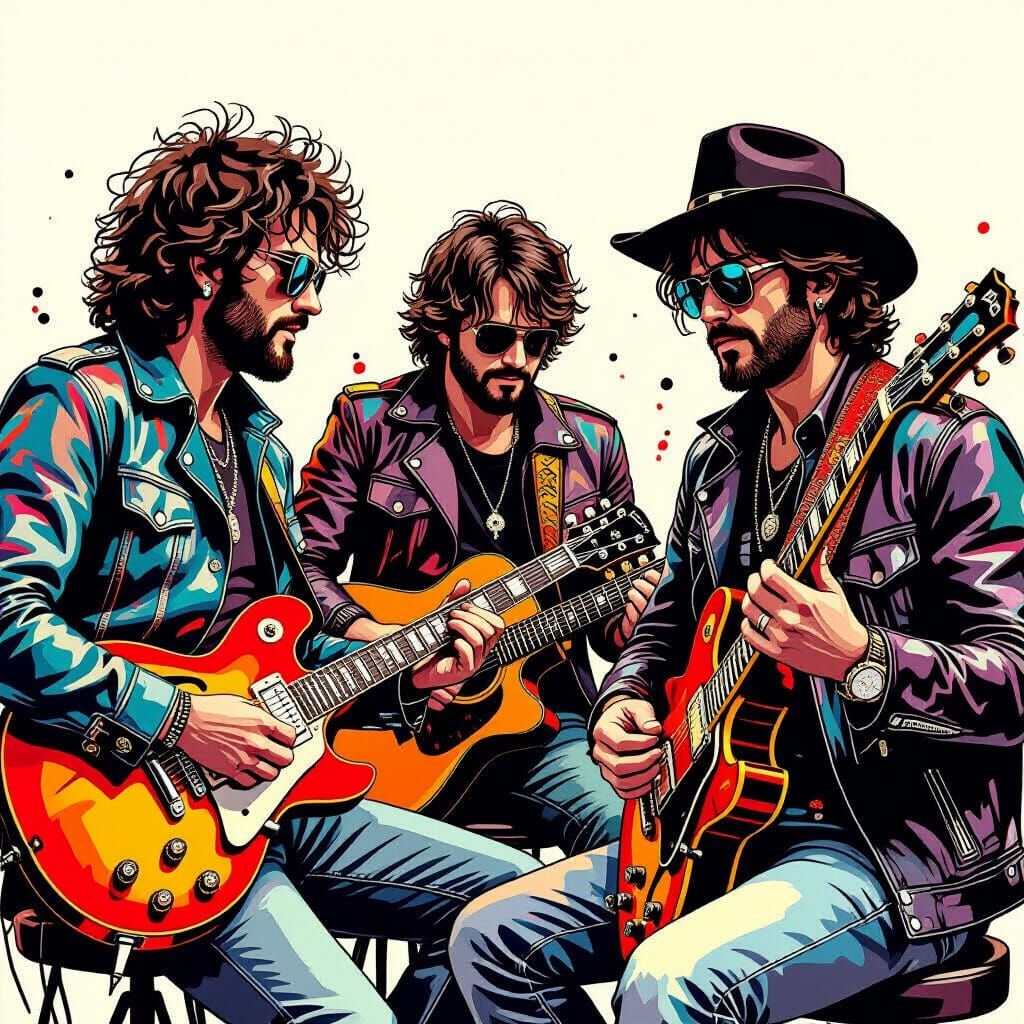 Detailed Doodle Portrait of Rock Musicians Playing Instrumen...