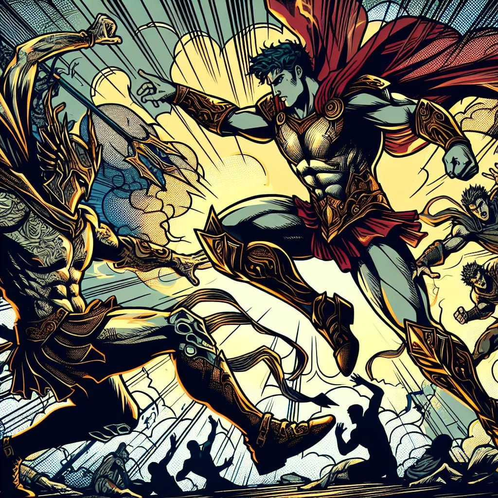 Perseus Battles Acrisius in Comic Book Style