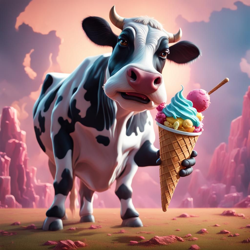 Cow with Ice Cream: Detailed Matte Painting