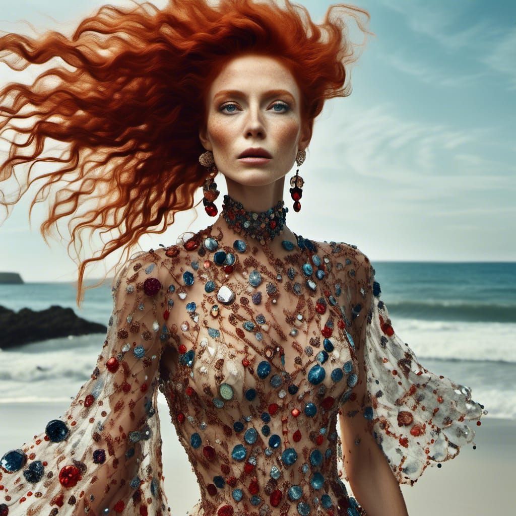 Elegant Redhead in Stylish Beach Dress
