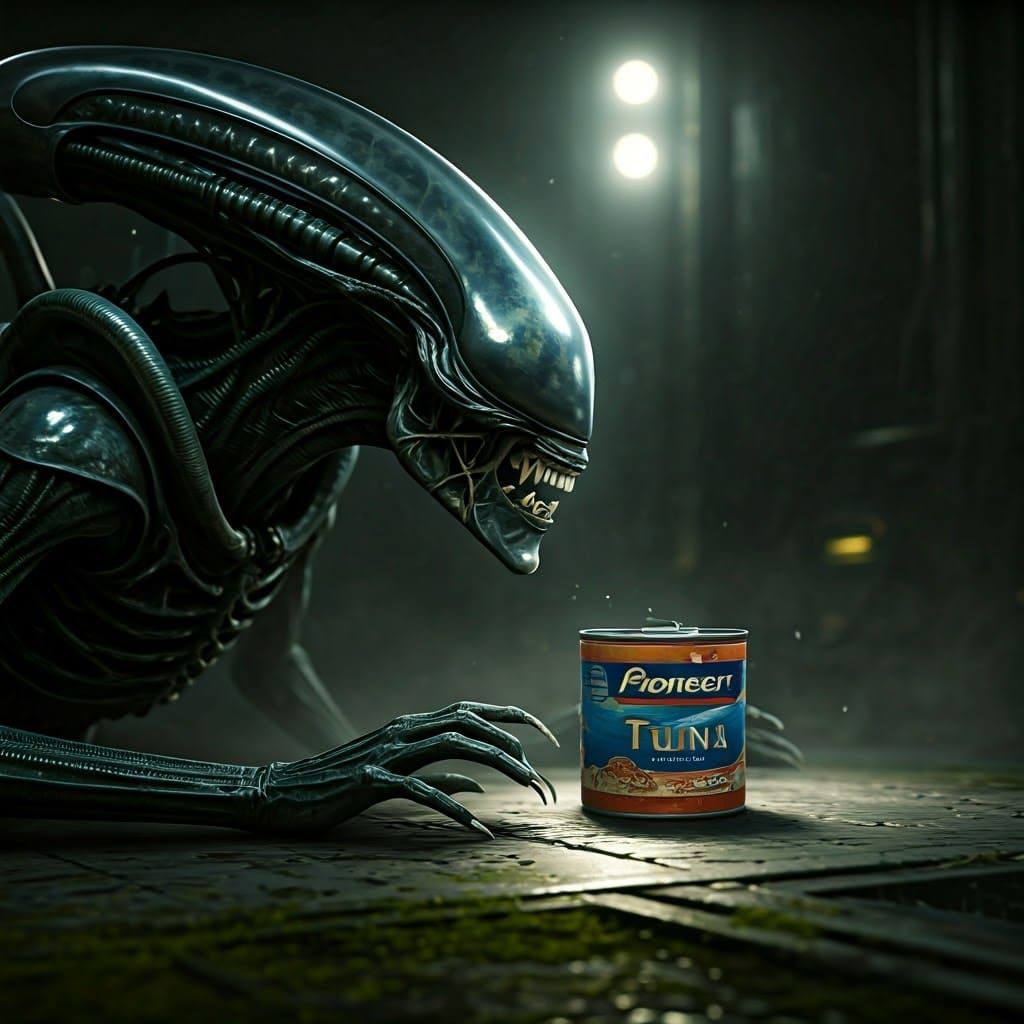 Eerie Xenomorph and Tuna in Cinematic Lighting